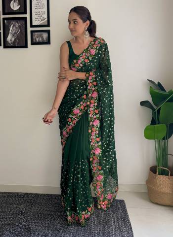 Attrctive Looking These Party Wear Saree in Fine Colored.These Saree Are Georgette And Blouse is Daimond Silk Fabricated.Its Beautified With Designer Multy Thread,Sequance Embroidery Work.