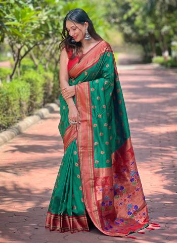 Attrective These Party Wear Saree in Fine Colored.These Saree And Blouse is Fabricated On Paithani Silk.Its Beautified With Weaving Jacquard Meenakari Designer.