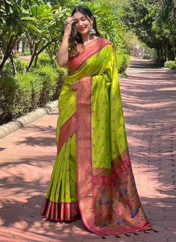 Attrective These Party Wear Saree in Fine Colored.These Saree And Blouse is Fabricated On Paithani Silk.Its Beautified With Weaving Jacquard Meenakari Designer.