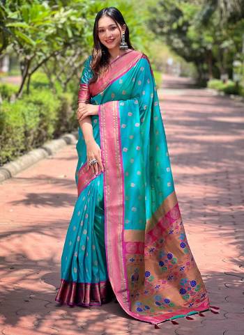 Attrective These Party Wear Saree in Fine Colored.These Saree And Blouse is Fabricated On Paithani Silk.Its Beautified With Weaving Jacquard Meenakari Designer.