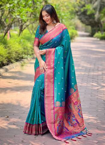 Attrective These Party Wear Saree in Fine Colored.These Saree And Blouse is Fabricated On Paithani Silk.Its Beautified With Weaving Jacquard Meenakari Designer.