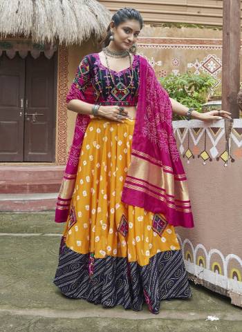 Attrective These Navratri Special Lehenga Choli in Fine Colored.These Lehenga Are Muslin Cotton And Blouse Are Viscose Rayon And Dupatta Are Fabricated On Gajji Silk.Its Beautified With Designer Mirror,Thread Embroidery Work.