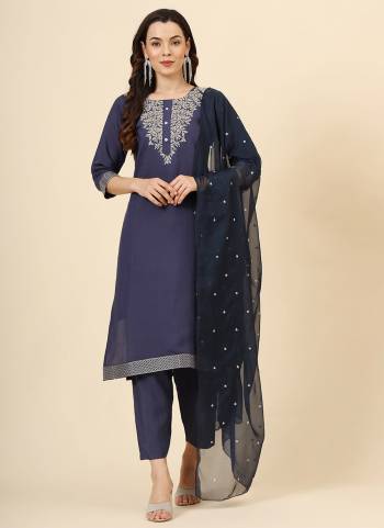 Attrective These Beautiful Looking Readymade Suits.These Top And Bottom Are Muslin Silk Blend And Dupatta Are Silk Blend Fabricated.Its Beautified With Disigner Embroidery Work.