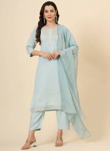 Attrective These Beautiful Looking Readymade Suits.These Top And Bottom Are Muslin Silk Blend And Dupatta Are Silk Blend Fabricated.Its Beautified With Disigner Embroidery Work.