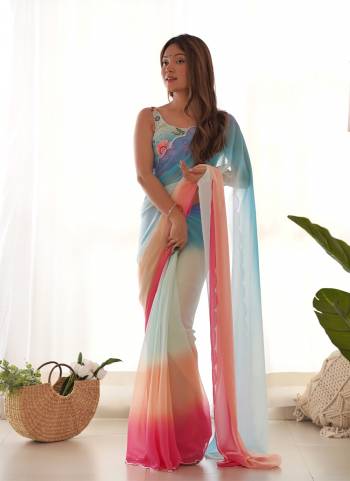 Attrective These Party Wear Saree in Fine Dual Shaded Colored.These Saree Are Faux Georgette And Blouse is Faux Georgette Fabricated.Its Beautified With Pedding Color Printed With Designer Thread,Sequance Embroidery Work Blouse.