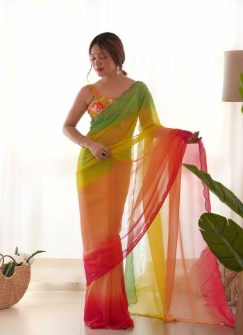 Attrective These Party Wear Saree in Fine Dual Shaded Colored.These Saree Are Faux Georgette And Blouse is Faux Georgette Fabricated.Its Beautified With Pedding Color Printed With Designer Thread,Sequance Embroidery Work Blouse.