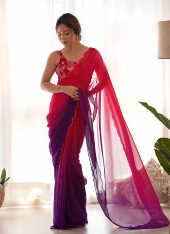 Attrective These Party Wear Saree in Fine Dual Shaded Colored.These Saree Are Faux Georgette And Blouse is Faux Georgette Fabricated.Its Beautified With Pedding Color Printed With Designer Thread,Sequance Embroidery Work Blouse.