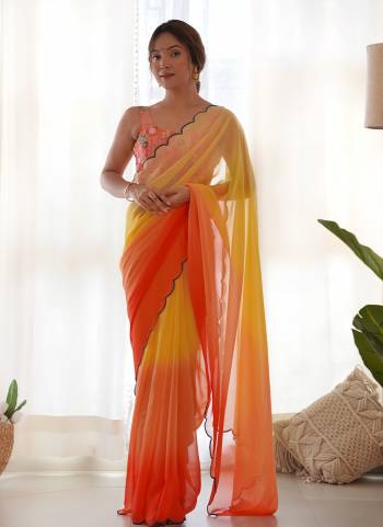 Attrective These Party Wear Saree in Fine Dual Shaded Colored.These Saree Are Faux Georgette And Blouse is Faux Georgette Fabricated.Its Beautified With Pedding Color Printed With Designer Thread,Sequance Embroidery Work Blouse.