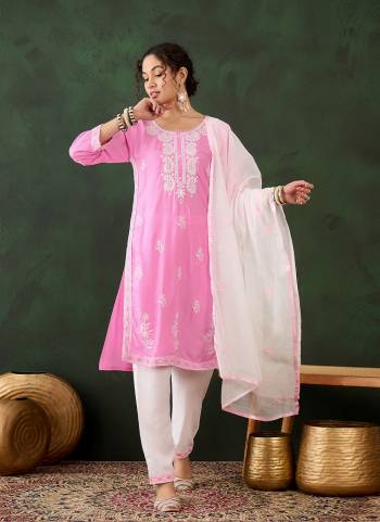 Attrective These Beautiful Looking Readymade Suits With Dupatta.These Suit is Fabricated On Top Are Rayon Cotton And Bottom Are Rayon Cotton And Chanderi Dupatta .Its Beautified With Designer Chikankari Embroidery Work.