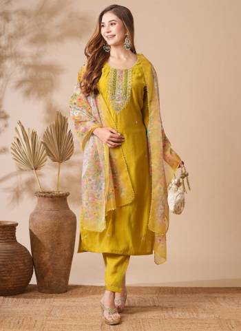 Attrective Looking These Beautiful Looking Readymade Suits.These Top And Bottom Are Chanderi And Dupatta Organza Taby Fabricated.Its Beautified With Designer Embroidery Work With Printed.