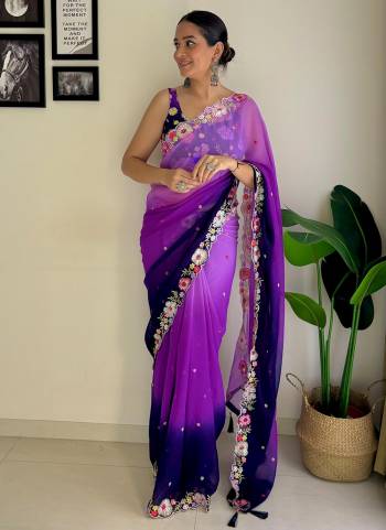 Garb These Party Wear Saree in Fine Colored.These Saree  And Blouse Are Faux Georgette Fabricated.Its Beautified With Multi Weaving Seqwance Embroideryr.