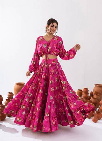 Attrective Looking These Beautiful Looking Readymade Crop Top With Lahenga.These Top Are Air Tex Chinon Fabricated With Air Tex Chinon Lahenga.Its Beautified With Designer Floral Printed.