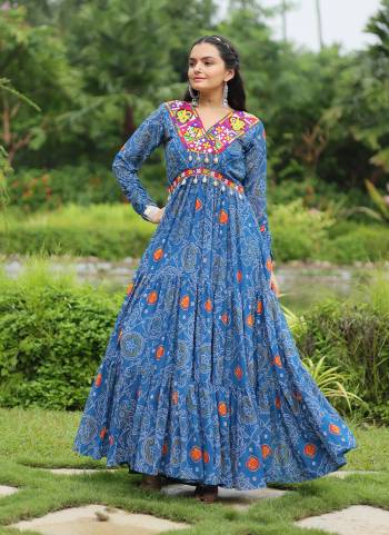 Attrective Looking These Beautiful Looking Readymade Long Gown.These Gown is Fabricated On Faux Georgette.Its Beautified With Bandhani Printed With Kutchi Patch Work.