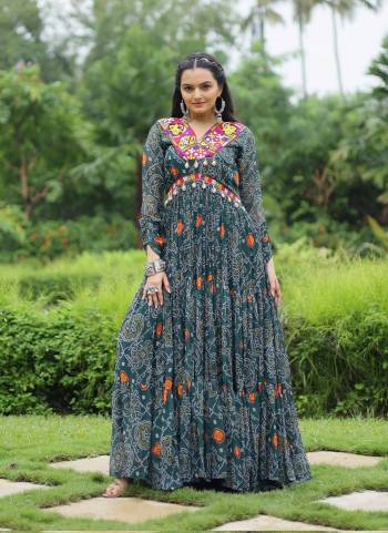 Attrective Looking These Beautiful Looking Readymade Long Gown.These Gown is Fabricated On Faux Georgette.Its Beautified With Bandhani Printed With Kutchi Patch Work.