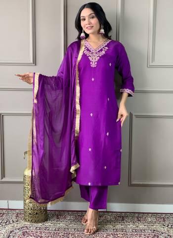 Attrective Looking These Beautiful Looking Readymade Suits.These Top And Bottom Are Viscose Chanderi And Dupatta Chinon Fabricated.Its Beautified With Designer Embroidery Work.