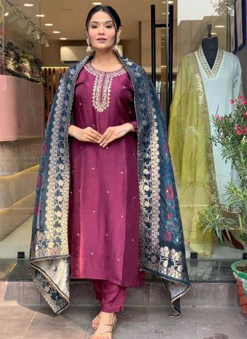 Attrective Looking These Beautiful Looking Readymade Suits.These Top And Bottom Are Chanderi Rayon And Dupatta Viscose Jacquard Fabricated.Its Beautified With Designer Embroidery Work With Printed.