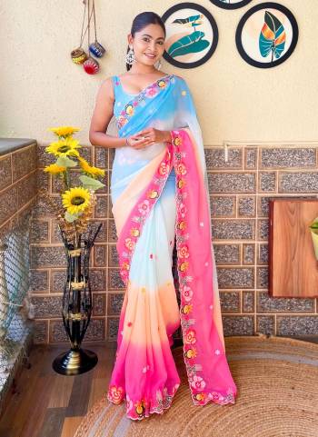 Attrective These Party Wear Saree in Fine Dual Shaded Colored.These Saree Are Georgette And Blouse is Georgette Fabricated.Its Beautified With Pedding Color Printed With Designer Sequance Embroidery Work.