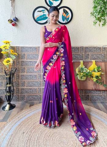 Attrective These Party Wear Saree in Fine Dual Shaded Colored.These Saree Are Georgette And Blouse is Georgette Fabricated.Its Beautified With Pedding Color Printed With Designer Sequance Embroidery Work.