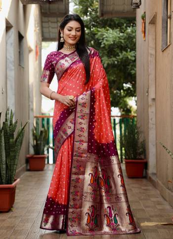 Garb These Festive Wear Saree in Fine Colored.These Saree And Blouse is Fabricated On Dola Silk.Its Beautified With Wevon Border Pallu Paithani Designer With Bandhej Printed.