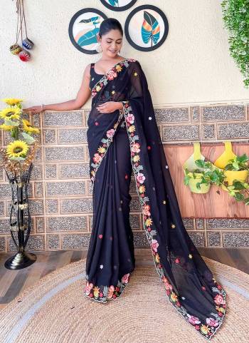 Looking These Party Wear Saree in Fine Colored.These Saree Are Georgette And Blouse is Georgette Fabricated.Its Beautified With Designer Multy Thread,Sequance Embroidery Work.