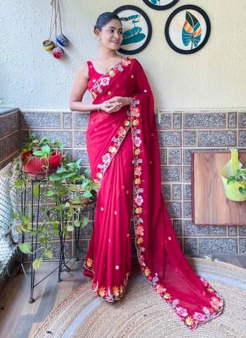 Looking These Party Wear Saree in Fine Colored.These Saree Are Georgette And Blouse is Georgette Fabricated.Its Beautified With Designer Multy Thread,Sequance Embroidery Work.