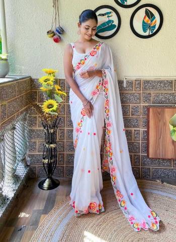 Looking These Party Wear Saree in Fine Colored.These Saree Are Georgette And Blouse is Georgette Fabricated.Its Beautified With Designer Multy Thread,Sequance Embroidery Work.