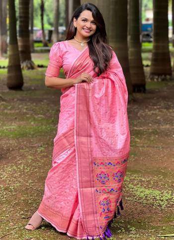 Attrective These Party Wear Saree in Fine Colored.These Saree And Blouse is Fabricated On Paithani Silk.Its Beautified With Weaving Jacquard Meenakari Designer.