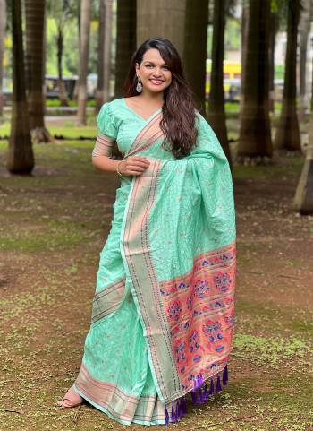 Attrective These Party Wear Saree in Fine Colored.These Saree And Blouse is Fabricated On Paithani Silk.Its Beautified With Weaving Jacquard Meenakari Designer.