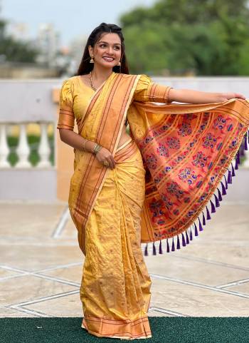 Attrective These Party Wear Saree in Fine Colored.These Saree And Blouse is Fabricated On Paithani Silk.Its Beautified With Weaving Jacquard Meenakari Designer.