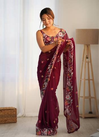 Looking These Party Wear Saree in Fine Colored.These Saree Are Georgette And Blouse is Georgette Fabricated.Its Beautified With Designer Multy Thread,Sequance Embroidery Work.