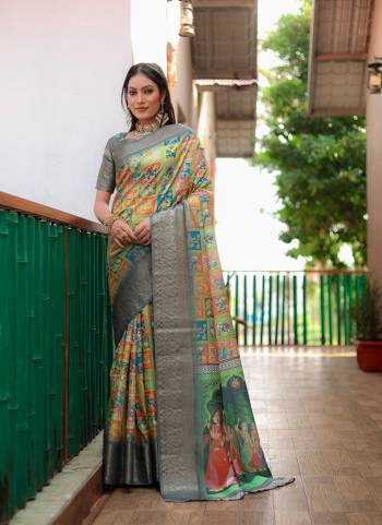 Looking These Festive Wear Saree in Fine Colored.These Saree And Blouse is Fabricated On Dola Silk.Its Beautified With Wevon Kanchi Border Designer With Digital Kalamkari Printed.