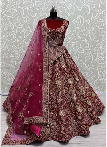 For A Fancy Designer Look,Grab These Lehenga Choli With 2 Dupatta in Fine Colored.These Lehenga And Choli Are Velvet And Dupatta Are Fabricated On Soft Net & Net Pair.Its Beautified With Designer Double Sequance,Thread,Dori,Jari Embroidery With Diamond Work.