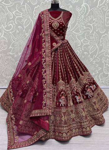 For A Fancy Designer Look,Grab These Lehenga Choli With 2 Dupatta in Fine Colored.These Lehenga And Choli Are Velvet And Dupatta Are Fabricated On Soft Net & Velvet Pair.Its Beautified With Designer Sequance,Multy Thread,Dori,Jari Embroidery With Diamond Work.