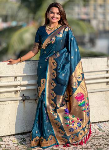 Attrective These Party Wear Saree in Fine Colored.These Saree And Blouse is Fabricated On Paithani Silk.Its Beautified With Weaving Jacquard Paithani Meenakari Designer.