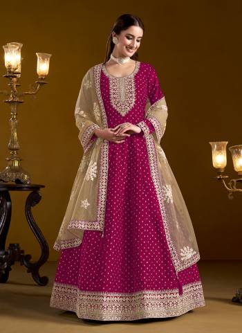 Garb These Beautiful Looking Fine Color Anarkali Suits.These Top Are Chanderi Butti And Dupatta Are Net And Bottom Santoon Fabricated.Its Beautified With Wevon Butti Designer, Embroidery Work.