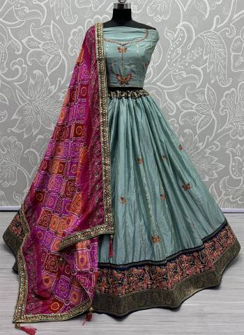 For A Fancy Designer Look,Grab These Lehenga Choli With Dupatta in Fine Colored.These Lehenga And Choli Are Silk And Dupatta Are Fabricated On Georgette Pair.Its Beautified With Designer Double Sequance,Thread Embroidery Work With Printed Dupatta.