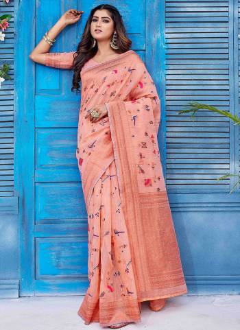 Attrective Look These Party Wear Saree in Fine Colored.These Saree And Blouse is Fabricated On Linen.Its Beautified With Wevon Jacquard Designer.