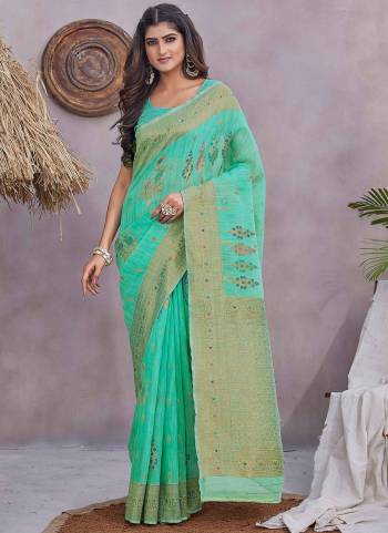 Attrective Look These Party Wear Saree in Fine Colored.These Saree And Blouse is Fabricated On Linen.Its Beautified With Wevon Jacquard Designer.