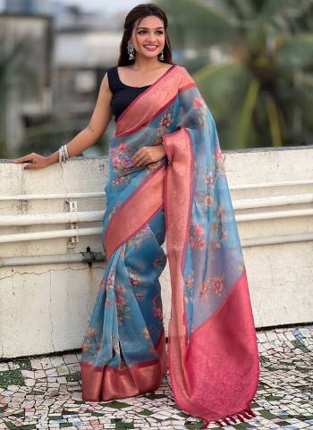 Looking These Party Wear Saree in Fine Colored.These Saree And Blouse is Fabricated On Crush Tissue.Its Beautified With Weaving Jari Border Pallu Designer With Floral Printed.