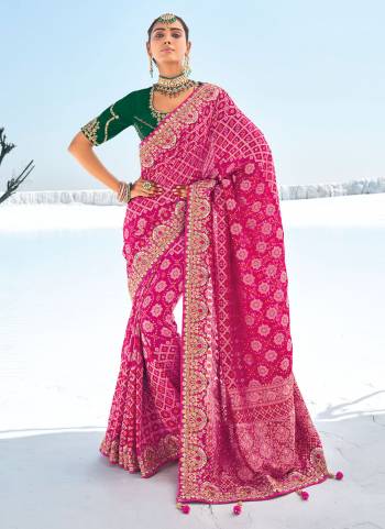 Looking These Traditional Party Wear Saree With 2 Blouse in Fine Colored.These Saree Are Georgette And Coming With 2 Blouse Fabricated On Art Silk.Its Beautified Wevon Designer With Bandhani Patola Printed With Embroidery Work Along With  1 Blouse With Embroidery Work And 1  Plain Rich Blouse.