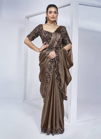 Look Attrective These Designer Party Wear Ready To Wear Saree With Blouse in Fine Colored.These Saree Are Crepe Satin Sik And Blouse Raw Silk is Fabricated.Its Beautified Designer Heavy Khatli Hand Work.