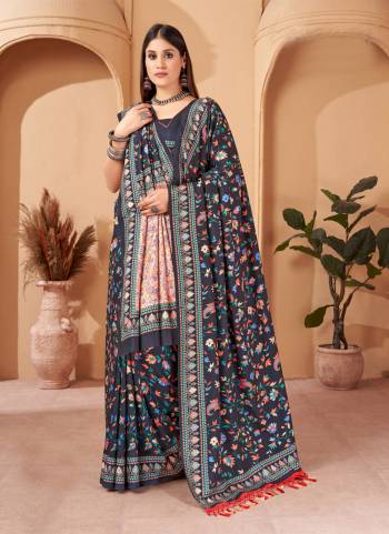 Looking These Winter Collction Saree With Shawl in Fine Colored.These Saree Are Pushmina And Blouse And Shawl is Fabricated On Pushmina.Its Beautified With Designer Digital Printed.