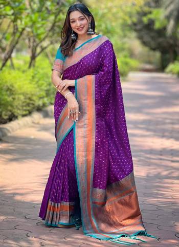 Attrective These Party Wear Saree in Fine Colored.These Saree And Blouse is Fabricated On Soft Silk.Its Beautified With Weaving Copper Jari Butti Designer.