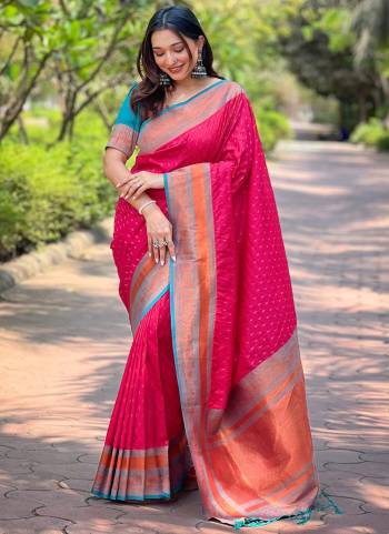 Attrective These Party Wear Saree in Fine Colored.These Saree And Blouse is Fabricated On Soft Silk.Its Beautified With Weaving Copper Jari Butti Designer.