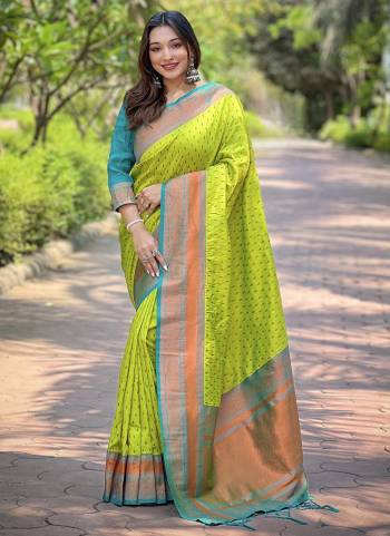 Attrective These Party Wear Saree in Fine Colored.These Saree And Blouse is Fabricated On Soft Silk.Its Beautified With Weaving Copper Jari Butti Designer.