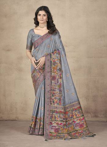  Looking These Party Wear Saree in Fine Colored.These Saree And Blouse is Fabricated On Pashmina Silk.Its Beautified With Weaving Thread, Jari Designer With Hand Work.