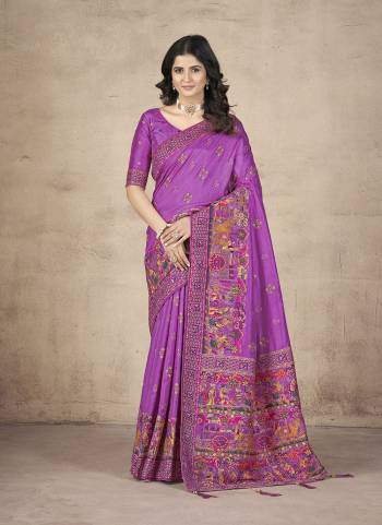  Looking These Party Wear Saree in Fine Colored.These Saree And Blouse is Fabricated On Pashmina Silk.Its Beautified With Weaving Thread, Jari Designer With Hand Work.