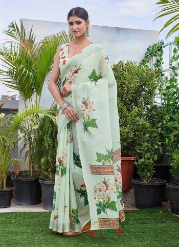 Looking These Saree in Fine Colored.These Saree And Blouse Is Linen Blend Fabricated.Its Beautified With Digital Printed Designer.