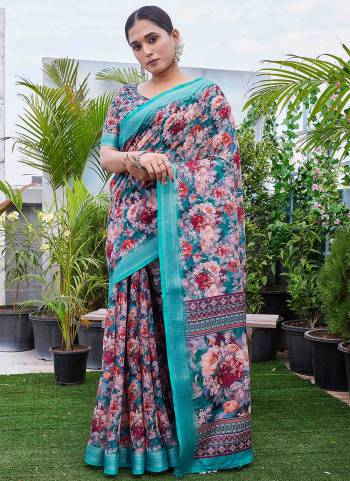 Looking These Saree in Fine Colored.These Saree And Blouse Is Linen Blend Fabricated.Its Beautified With Digital Printed Designer.