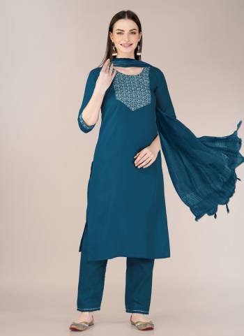 Garb These Beautiful Looking Readymade Suits.These Top And Bottom is Fabricated On Cotton Blend And Silk Blend Dupatta.Its Beautified With Designer Embroidery Work .